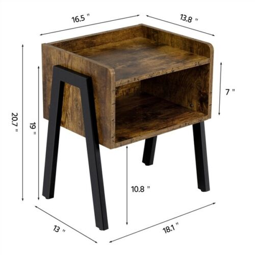 Set of 2 Bed Side Tables End Tables w/Storage Industrial Nightstand Wood Cabinet 5