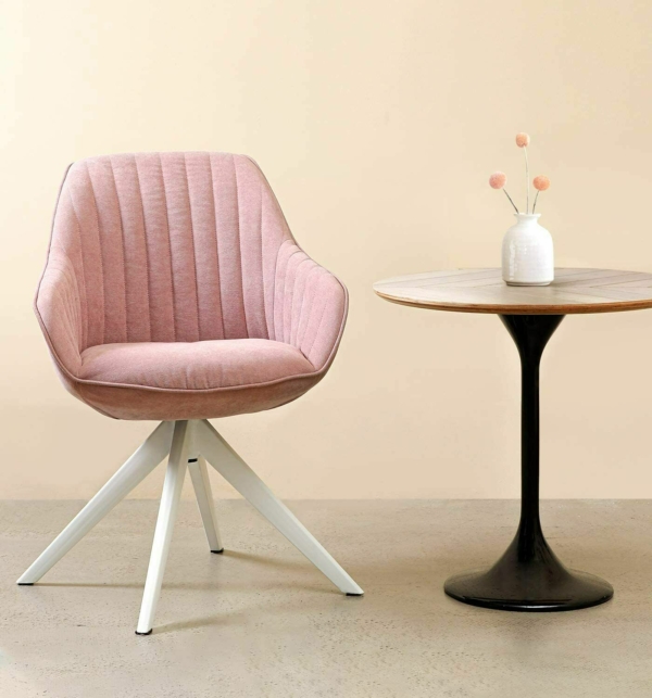 Modern Pink & White Velvet Accent Chair 5