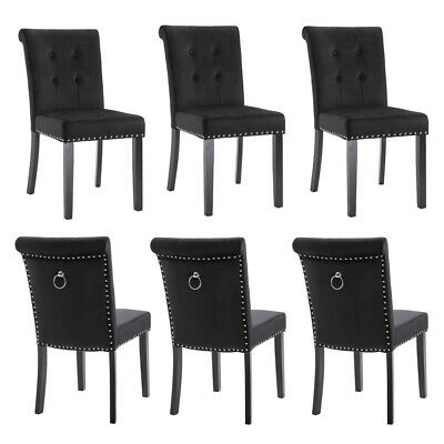 Set of 6 Dining Kitchen Chairs Tufted Velvet Upholstered Accent Chair Solid Wood