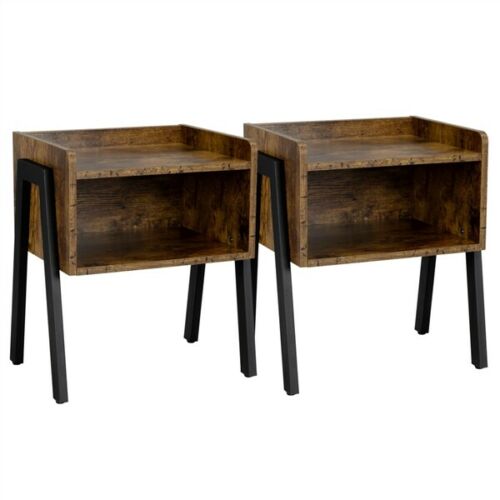 Set of 2 Bed Side Tables End Tables w/Storage Industrial Nightstand Wood Cabinet