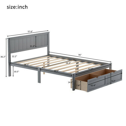 Twin/Full Size Platform Bed W/ Drawers Wood Bed Frame W/ Headboard and Footboard 3