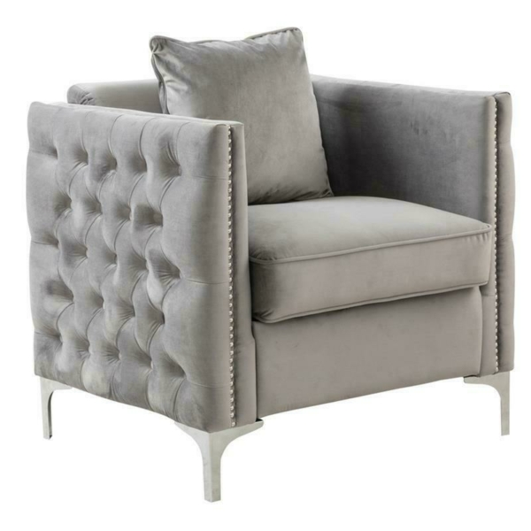 Bayberry Gray Velvet Fabric Accent Arm Chair with Pillow 2