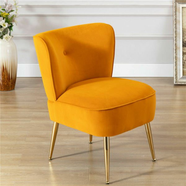 Upholstered Side Chair Accent Sofa Velvet Fabric Seat Bedroom Living Room Yellow 9