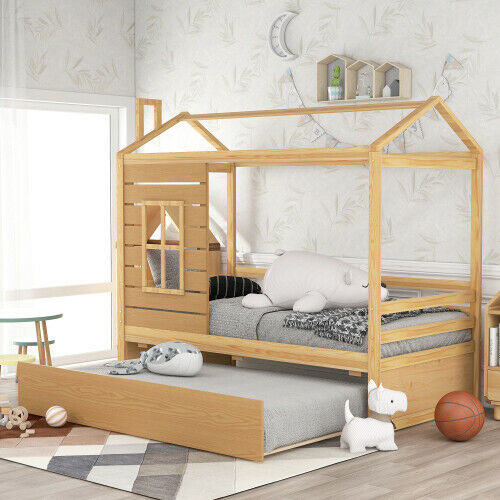 Fun House Bed with Storage Drawers or Trundle Twin Size Wood Platform Bed Frame 9