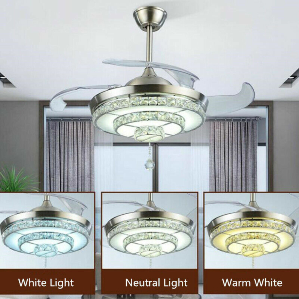 42" Crystal Retractable Ceiling Fan Light With Remote Control 10