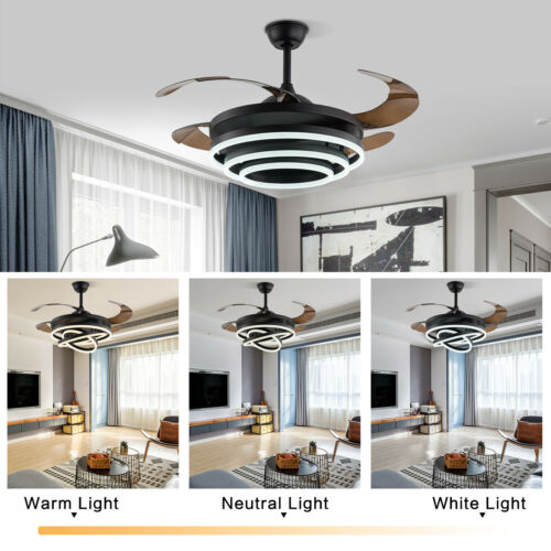 42" LED Ceiling Fan Light Lamp Chandelier 4 Retractable Blades w/ Remote Control 5