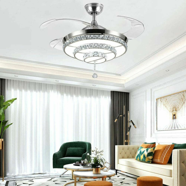 42" Crystal Retractable Ceiling Fan Light With Remote Control 2