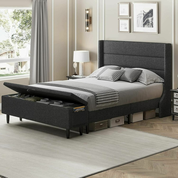 Platform Bed Frame With Headboard Queen Size Upholstered Beds Wood Frames Grey 6