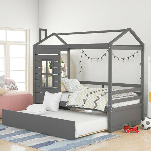Fun House Bed with Storage Drawers or Trundle Twin Size Wood Platform Bed Frame 7