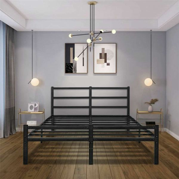 Bed Frame Foldig Bed w/ Headboard Metal Platform Steel Slat Bedroom King Size 11