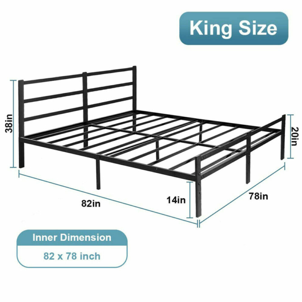 Bed Frame Foldig Bed w/ Headboard Metal Platform Steel Slat Bedroom King Size 5