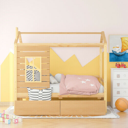 Fun House Bed with Storage Drawers or Trundle Twin Size Wood Platform Bed Frame 12