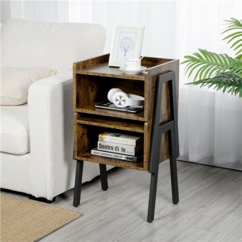 Set of 2 Bed Side Tables End Tables w/Storage Industrial Nightstand Wood Cabinet 2