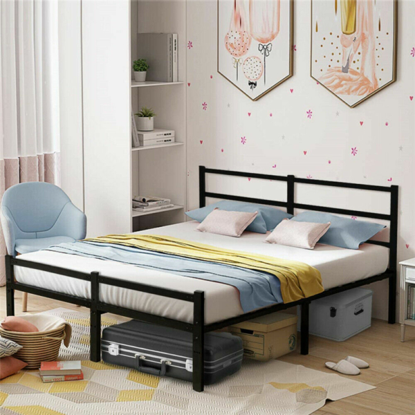 Bed Frame Foldig Bed w/ Headboard Metal Platform Steel Slat Bedroom King Size 10