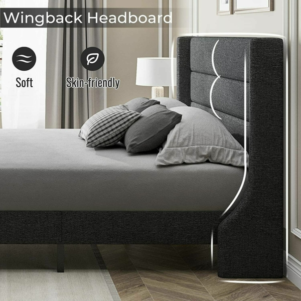 Platform Bed Frame With Headboard Queen Size Upholstered Beds Wood Frames Grey 8