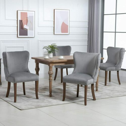 Wilkenson Upholstered Padded Tufted Chair Wing-back Slide Dining Table Chairs 2
