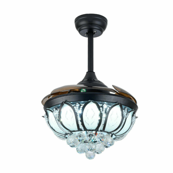 Ceiling Fan 36" Black Crystal Chandelier Led Light Remote Retractable Blades LED 11