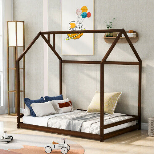 Twin/Full Size House Bed Wood Bed Frames Platform Bed Floor Bed White/Gray/Brown 5
