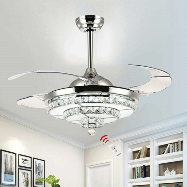 42" Crystal Retractable Ceiling Fan Light With Remote Control 1