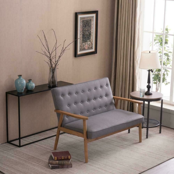 Lounge Chair Mid-Century Retro Modern Accent Chair Tufted Upholstered Bench Seat 8