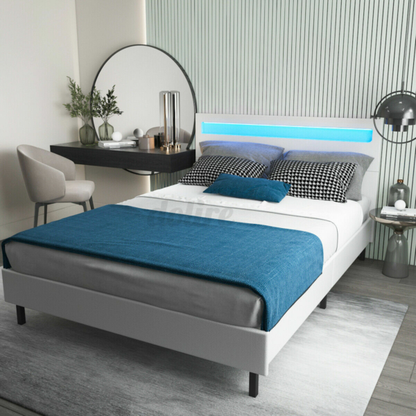 Minimalist Platform Bed Frame With Led Headboard Queen Size Upholstered Beds Wood 2