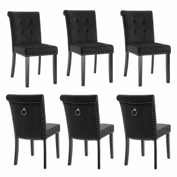 Set of 6 Dining Kitchen Chairs Tufted Velvet Upholstered Accent Chair Solid Wood 1