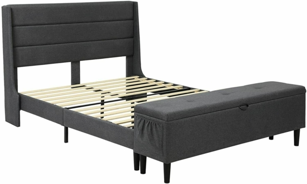 Platform Bed Frame With Headboard Queen Size Upholstered Beds Wood Frames Grey 2