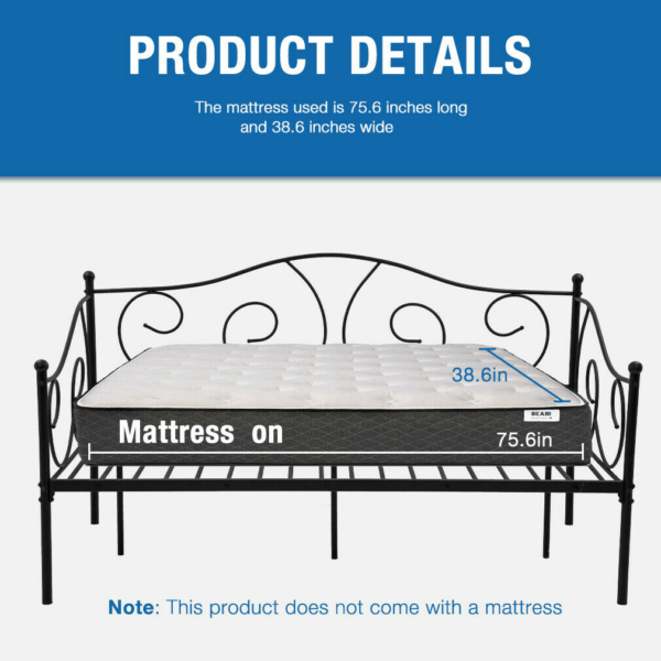 Metal Daybed Twin Bed Frame w/Headboard, Stable Steel Slats Support, Box Spring 4