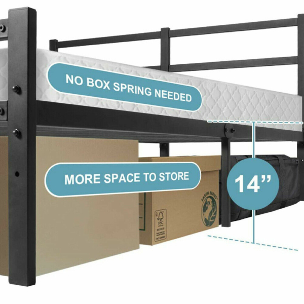 Bed Frame Foldig Bed w/ Headboard Metal Platform Steel Slat Bedroom King Size 6