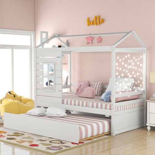 Fun House Bed with Storage Drawers or Trundle Twin Size Wood Platform Bed Frame 1
