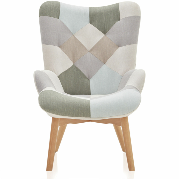 Multicolor Accent Chair / Rocking Chair Patchwork Linen Tufted W/ Wooden Legs 2
