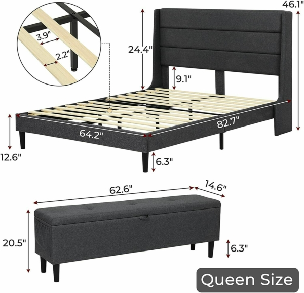 Platform Bed Frame With Headboard Queen Size Upholstered Beds Wood Frames Grey 4