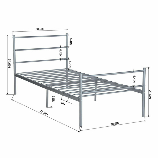 Metal Bed Frame Heavy Duty Steel Bedroom Foundation Headboard Twin Size Silver 1