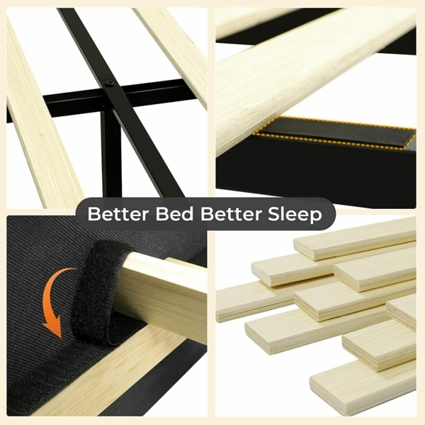 Platform Bed Frame With Headboard Queen Size Upholstered Beds Wood Frames Grey 5