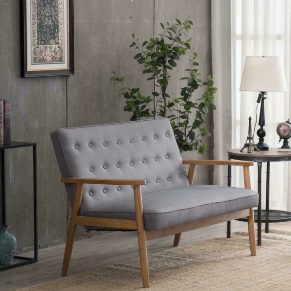 Lounge Chair Mid-Century Retro Modern Accent Chair Tufted Upholstered Bench Seat 6