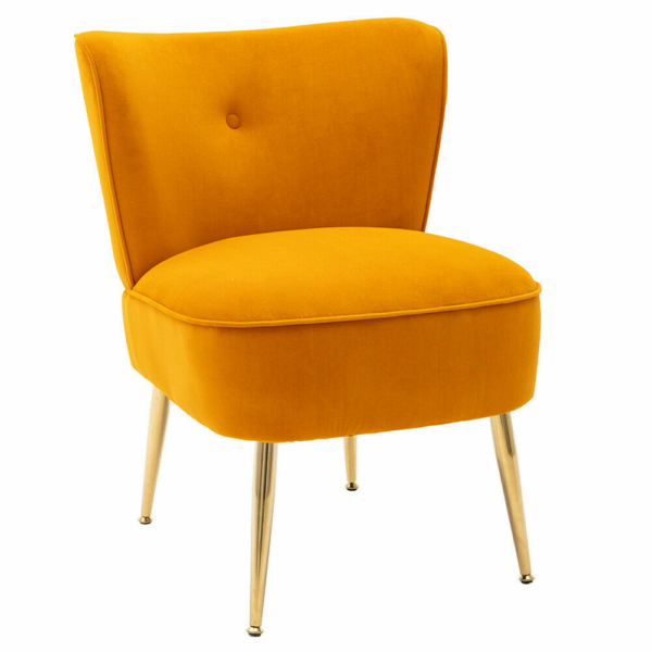 Upholstered Side Chair Accent Sofa Velvet Fabric Seat Bedroom Living Room Yellow 1