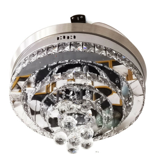 Contemporary 36" Crystal Ceiling Fan Light LED Remote Retractable Blade Chrome 7
