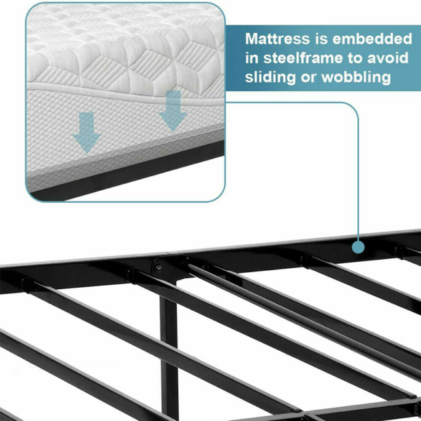 Bed Frame Foldig Bed w/ Headboard Metal Platform Steel Slat Bedroom King Size 7