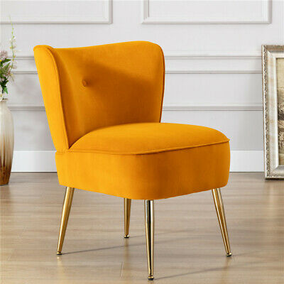 Upholstered Side Chair Accent Sofa Velvet Fabric Seat Bedroom Living Room Yellow