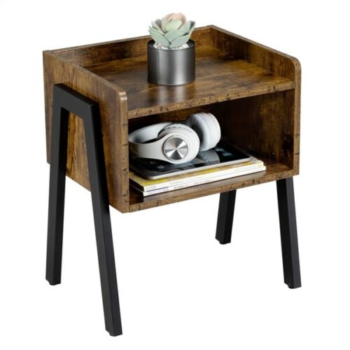 Set of 2 Bed Side Tables End Tables w/Storage Industrial Nightstand Wood Cabinet 4