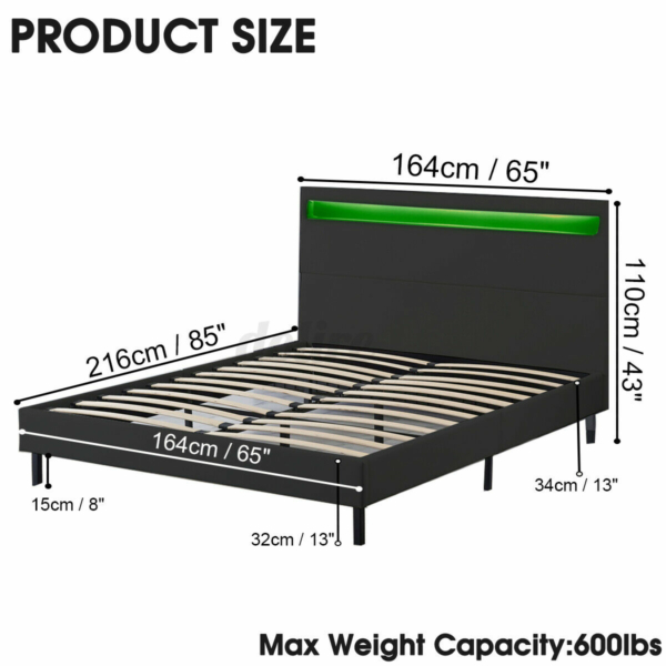 Minimalist Platform Bed Frame With Led Headboard Queen Size Upholstered Beds Wood 7