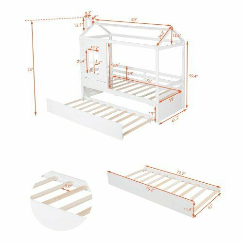 Fun House Bed with Storage Drawers or Trundle Twin Size Wood Platform Bed Frame 2
