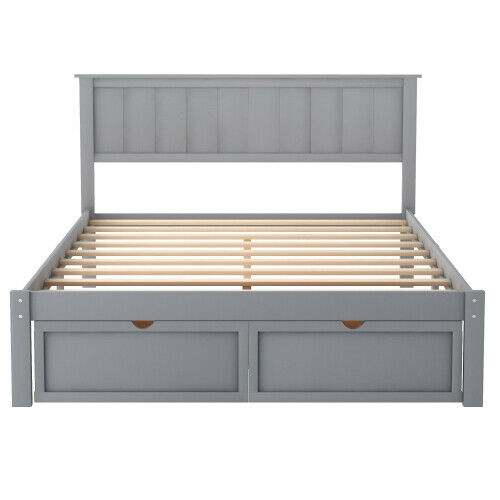 Twin/Full Size Platform Bed W/ Drawers Wood Bed Frame W/ Headboard and Footboard 12