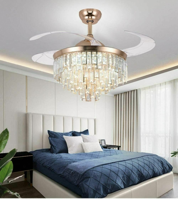 Crystal Retractable Ceiling Fan with Light LED Dimmable Chandelier Fixture 4