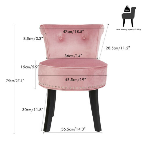 Velvet Upholstered Accent Armless Chair Makeup Vanity Stool Bedroom Furniture 9