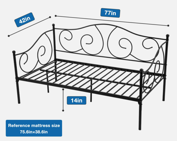 Metal Daybed Twin Bed Frame w/Headboard, Stable Steel Slats Support, Box Spring 7
