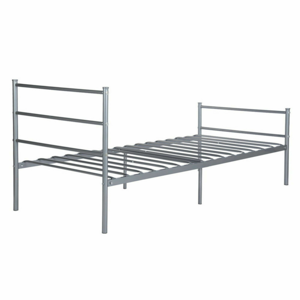 Metal Bed Frame Heavy Duty Steel Bedroom Foundation Headboard Twin Size Silver 4