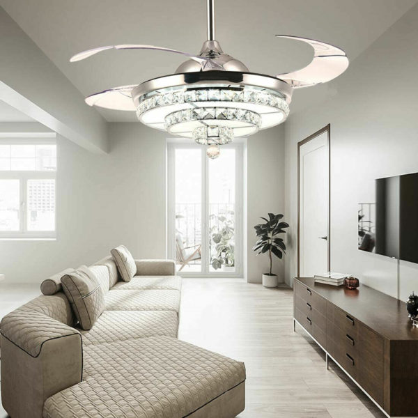 42" Crystal Retractable Ceiling Fan Light With Remote Control 11