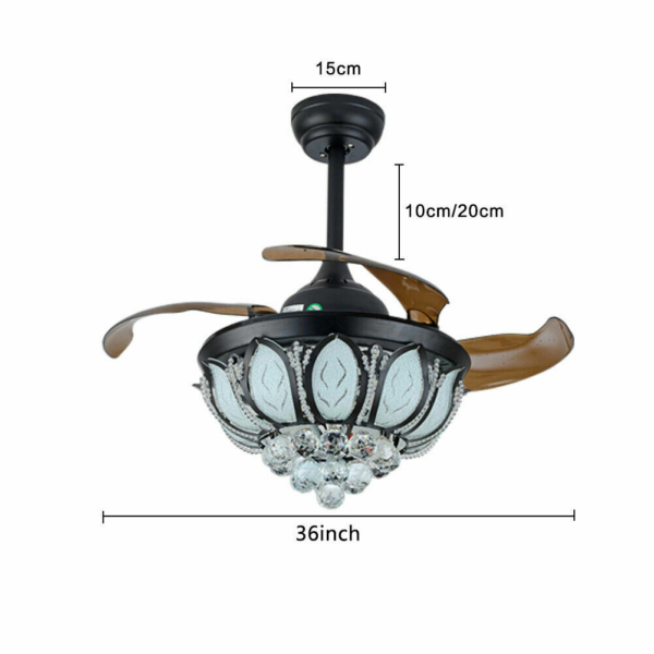 Ceiling Fan 36" Black Crystal Chandelier Led Light Remote Retractable Blades LED 9