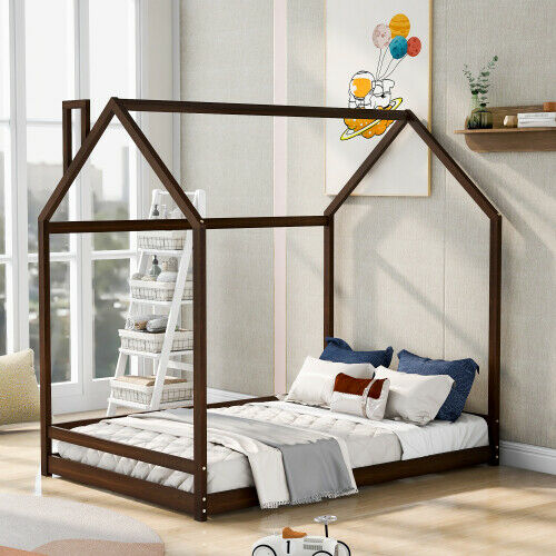 Twin/Full Size House Bed Wood Bed Frames Platform Bed Floor Bed White/Gray/Brown 6